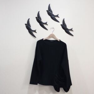 Nuovo Borgo Artsy Lagenlook Black Long Sleeve Wool Blend Sweater  Pocket M /L